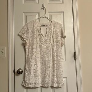 Isaac Mizrahi Live Fully-lined Lace Short Sleeve Cotton-blend Tunic Top Large